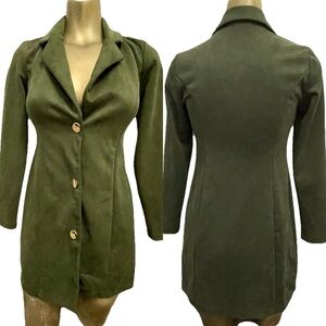 WEAREVER Chic Khaki Green Faux Suede Shirtwaist DRESS Size Small AS-IS